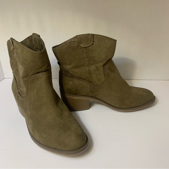 Merona Western Ankle High Wood Stacked Western Cowgirl Heeled Booties Size 7.5 - Picture 6 of 10